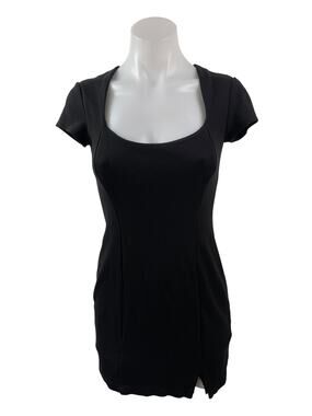 Bailey Women's Black Short Sleeve Square Neck Slit Mini Sheath Bodycon Dress S